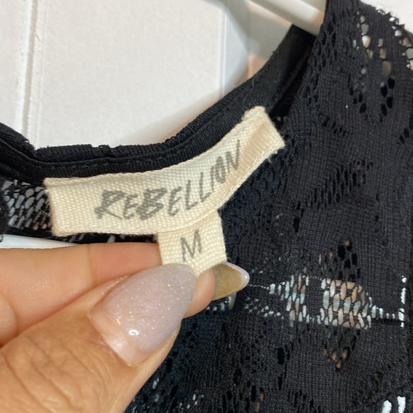 Rebellion Black Lace Tan Under Fit & Flare Mini Dress Halter Sleeveless Cocktail - Picture 2 of 5